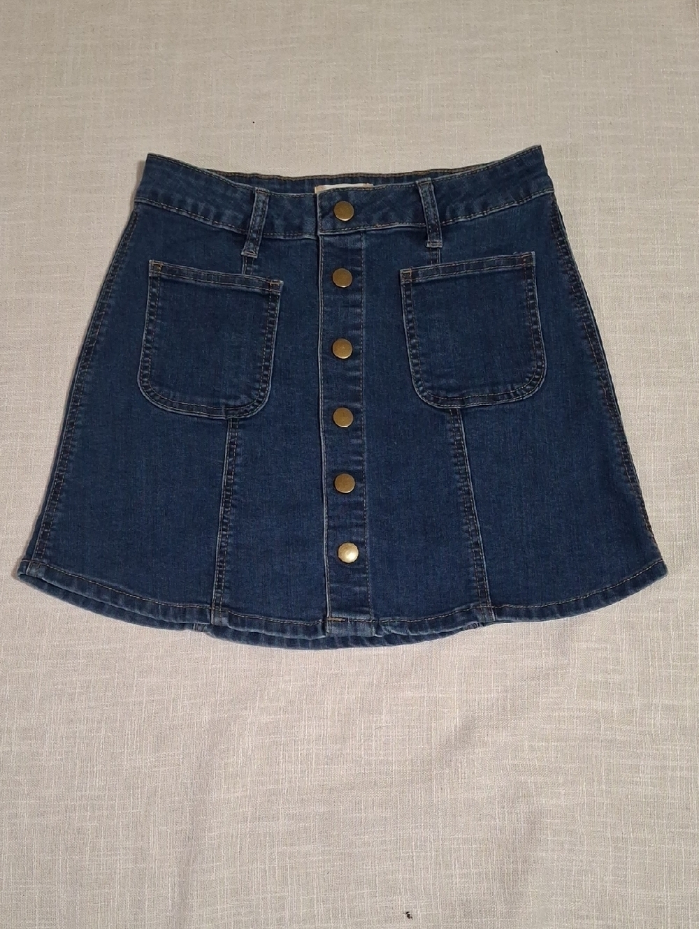 Altar'd State Navy Button-Front Denim A-Line Skirt Size XS